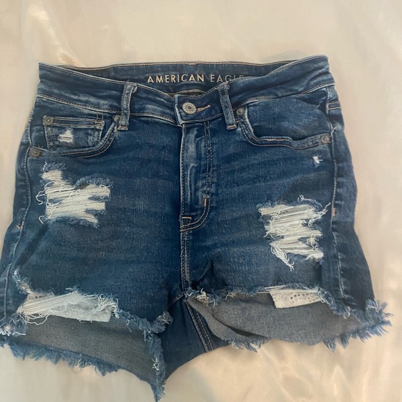 American Eagle ripped denim eyelet detail high waisted mini shorts - Picture 1 of 2